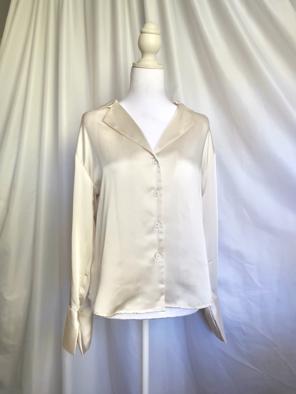 Silky Cream Button-Up Women’s Blouse